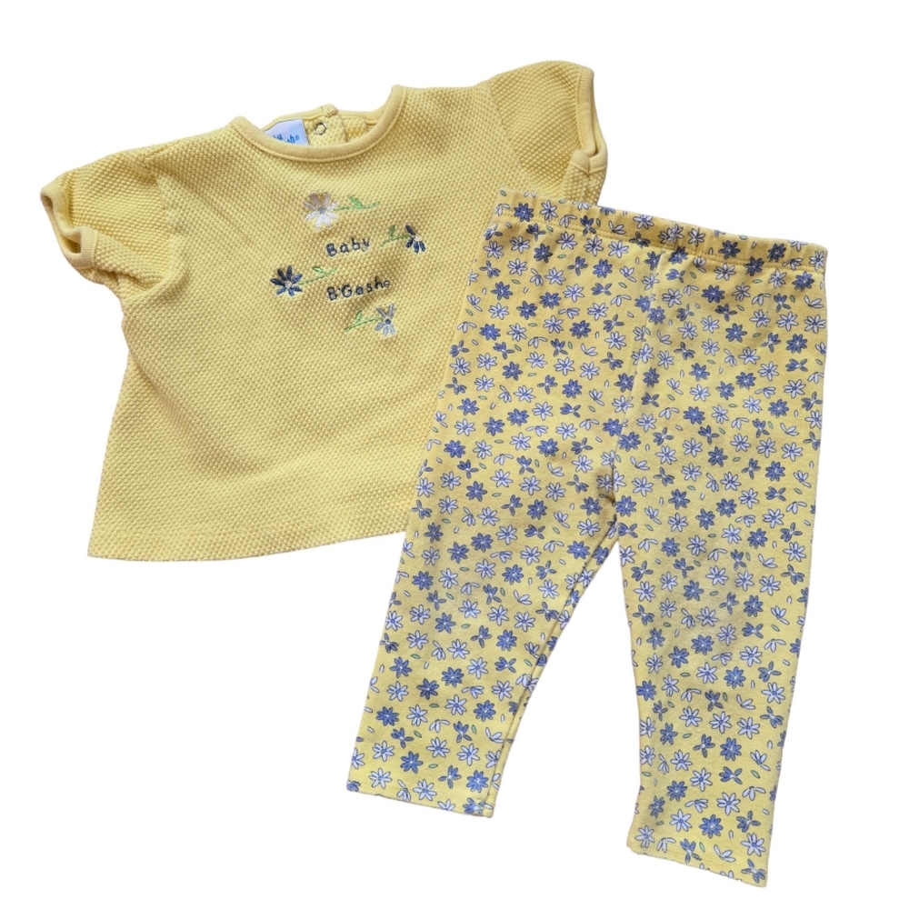 Vintage 1990s Y2K Baby B'Gosh pastel yellow floral 2-piece pants/top set